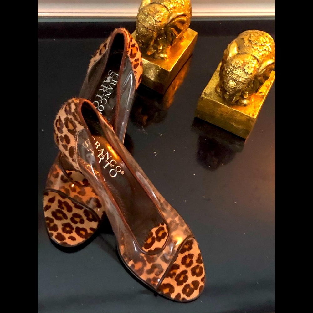 Leopard suede! Stiletto heels! Clear sides! Sexy!